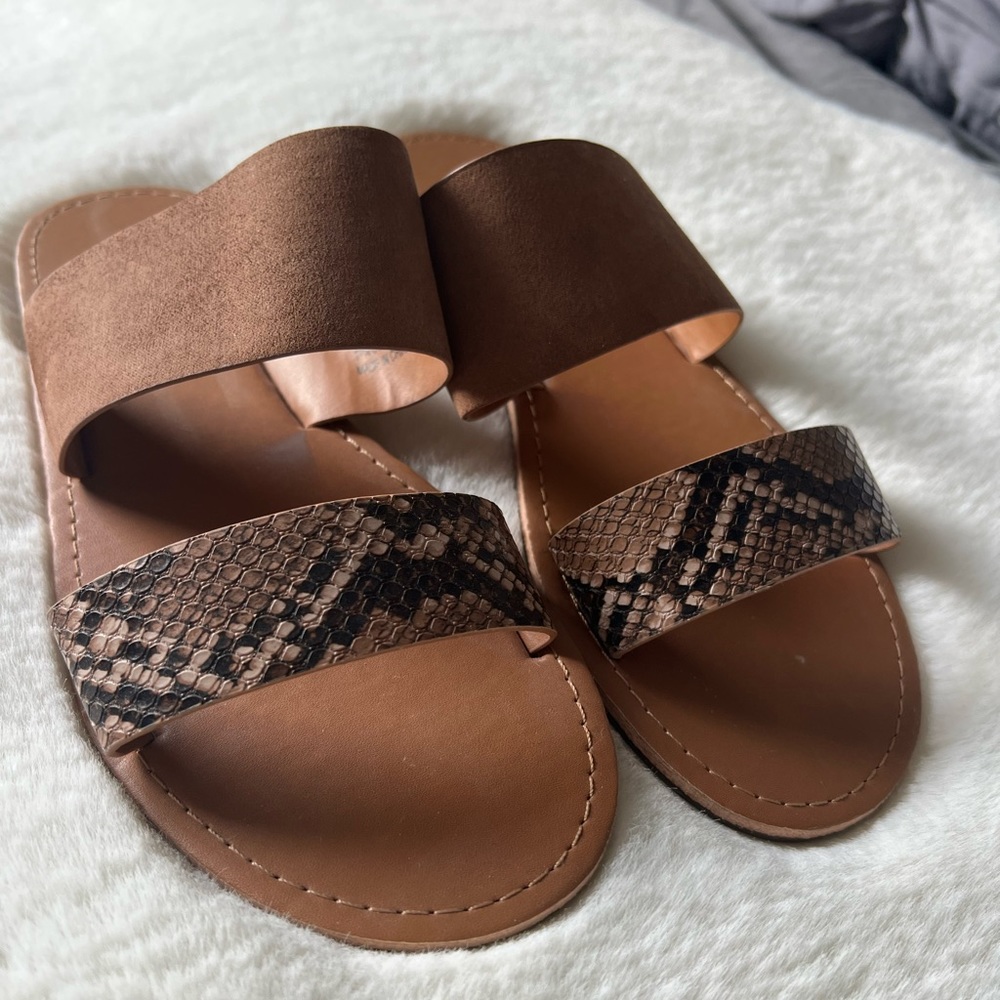 Snake print/brown slip on sandals